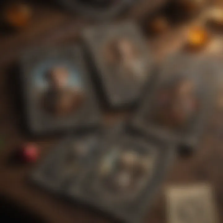 Symbolic tarot cards representing different life aspects