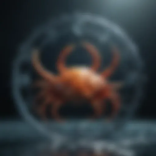 Symbolic representation of the Cancer zodiac sign with water motifs