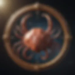 Symbolic representation of the Cancer zodiac sign with celestial elements.