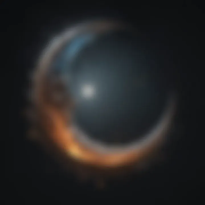 Artistic depiction of a crescent moon surrounded by swirling cosmic elements