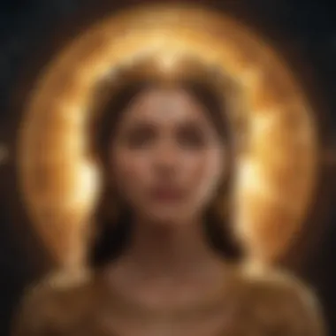 Golden silhouette of a goddess figure against a cosmic backdrop