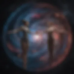 A celestial ballet of swirling galaxies symbolizing the duality of Gemini