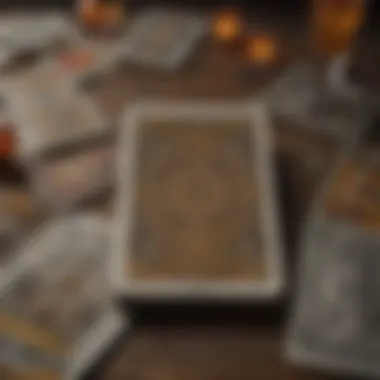 A tarot deck spread across a table, showcasing intricate card designs