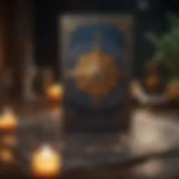 A cosmic tarot spread featuring astrological symbols and cards