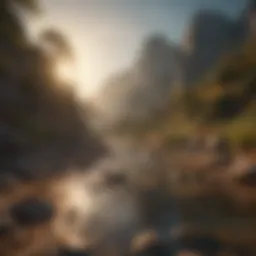 A serene virtual landscape representing spiritual exploration