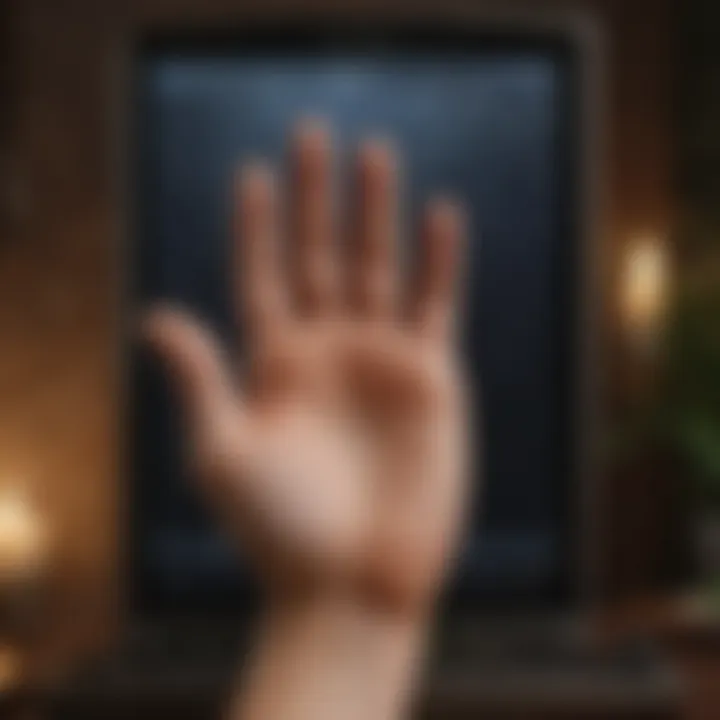 Visual representation of palm reading tools on a digital screen