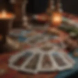 Artistic representation of tarot cards spread on a vibrant cloth