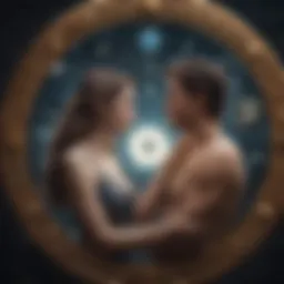 Celestial symbols representing zodiac signs in a romantic context