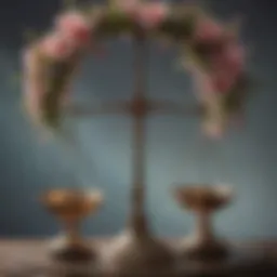 Symbolic representation of Libra zodiac sign with scales and flowers