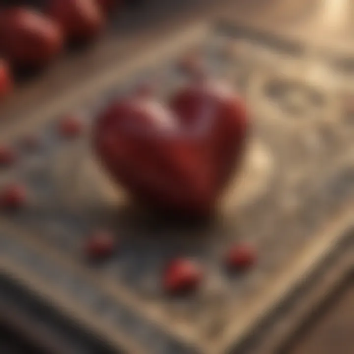 Close-up of a tarot card depicting a heart