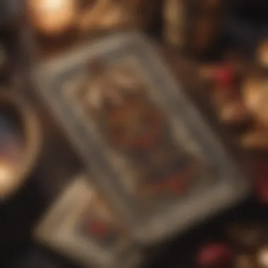 Close-up of tarot cards representing love and romance