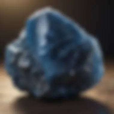 Close-up view of a raw Nilam stone showcasing its unique blue hue and crystal formation