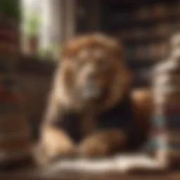 A vibrant illustration symbolizing the Leo zodiac sign surrounded by books