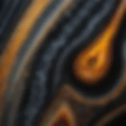 Close-up view of a polished onyx stone showcasing its unique patterns and colors