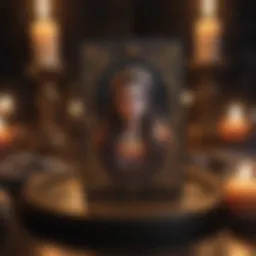 A mystical tarot card spread illuminated by soft candlelight