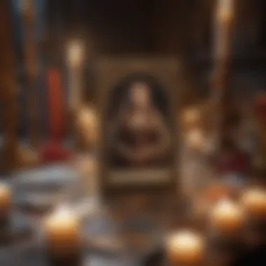 Interpreting Tarot Cards An individual focused on tarot card interpretation, surrounded by candles and crystals to enhance clarity.