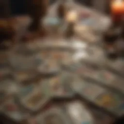 Artistic representation of tarot cards spread across a table