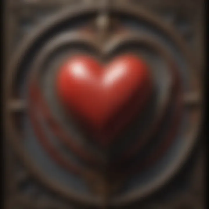 A close-up of a tarot card depicting a heart symbolizing emotional connection