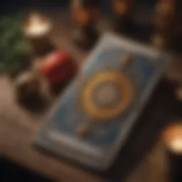 A mystical tarot card spread laid out on a table