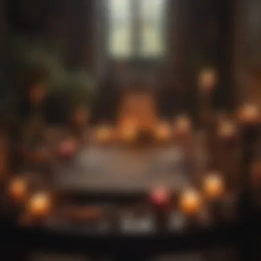 A serene setting for a tarot reading session, including candles and crystals