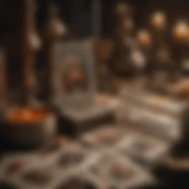 A detailed depiction of a traditional tarot spread showcasing various cards