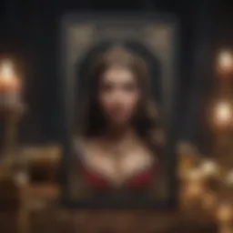 A digital tarot card spread illuminated on a screen