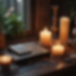 A serene tarot reading setup with candles and crystals