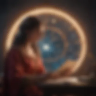 Illustration depicting a person receiving a free astrology reading at dawn