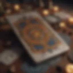 Colorful tarot card spread displaying various symbols