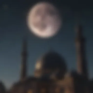 Islamic Crescent Moon and Mosque Silhouette