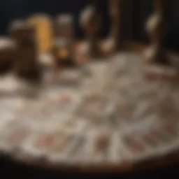 A deck of tarot cards spread out on a table, illustrating the art of cartomancy