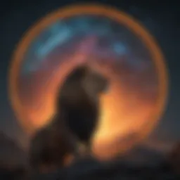 Majestic lion silhouette against a cosmic backdrop