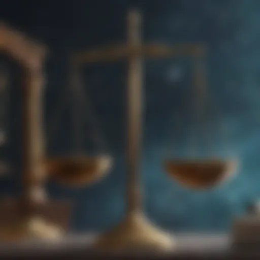 Illustration depicting the scales of justice balancing in the cosmic realm