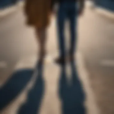 Interplay of light and shadow on a pair standing at a crossroads