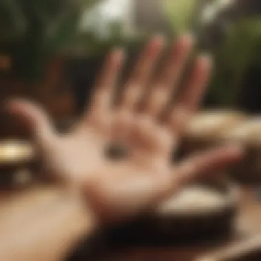 Artistic representation of palm reading tools and symbols