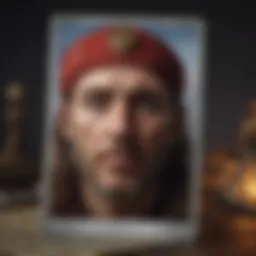 A detailed close-up of the iconic Fool card from the Raider Waite tarot deck, showcasing its intricate symbolism.