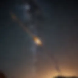 Illustration of a cosmic arrow pointing towards a star-filled sky