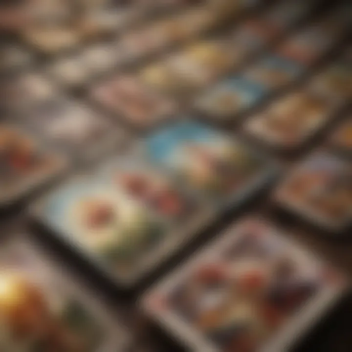 A close-up of tarot cards laid out in a classic spread, revealing their intricate illustrations