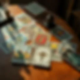A vibrant tarot deck spread across a wooden table