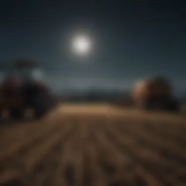 Agricultural fields under a full moon