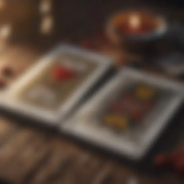 A close-up of tarot cards depicting love and connection.