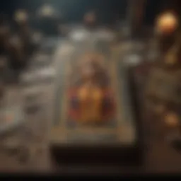 A tarot card spread showcasing various cards with intricate artwork.