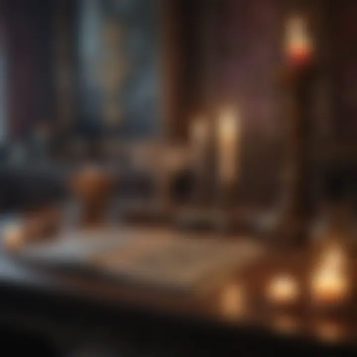 A serene setting for tarot reading with candles and crystals