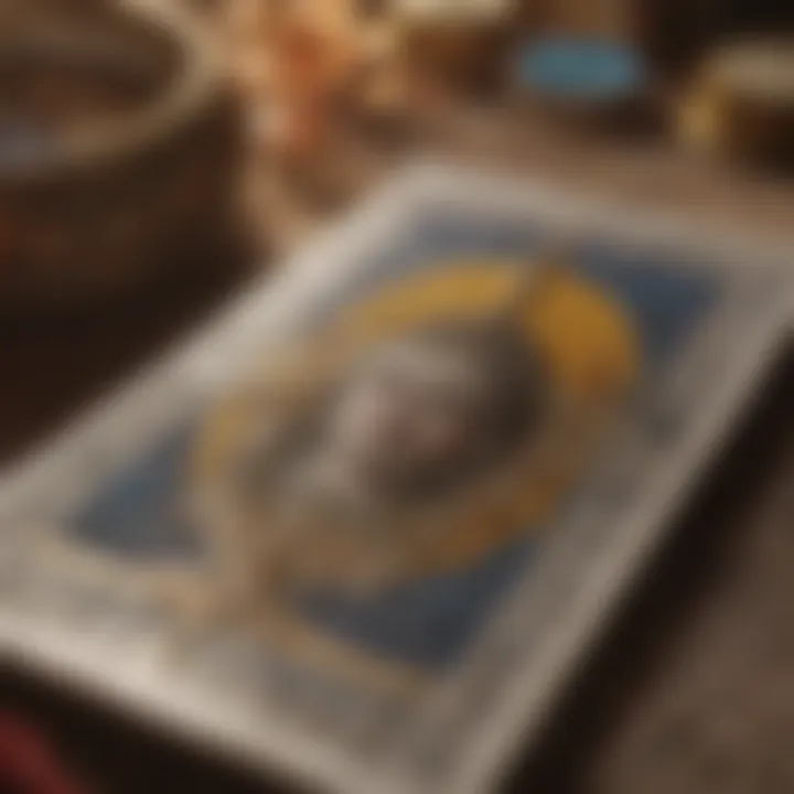 Close-up of tarot cards detailing their rich symbolism