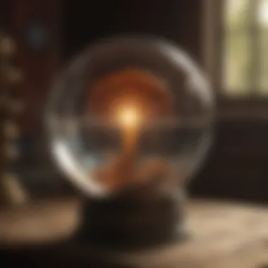 Glowing crystal ball with tarot cards reflecting in it