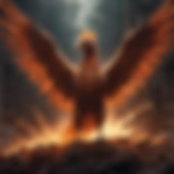 Illustration portraying a phoenix rising from the ashes of emotions