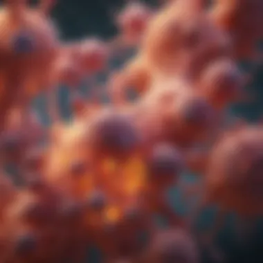 Microscopic view of cancer cells interacting with healthy cells