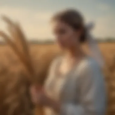 A detailed illustration of a maiden holding a sheaf of wheat, symbolizing Virgo's connection to agriculture and harvest