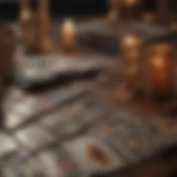 A person reflecting on tarot cards laid out on a table