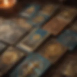 A close-up of tarot cards with celestial symbols, representing time and astrology.